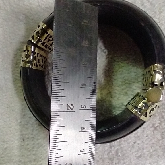 Large black brass decorative hinged pin 📍 bangle bracelet tribal ethnic vintage - Picture 3 of 7